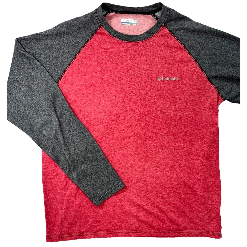 Columbia Mens Long‎ Sleeve Shirt Omni Wick Heathered Red Charcoal Gray Med EUC